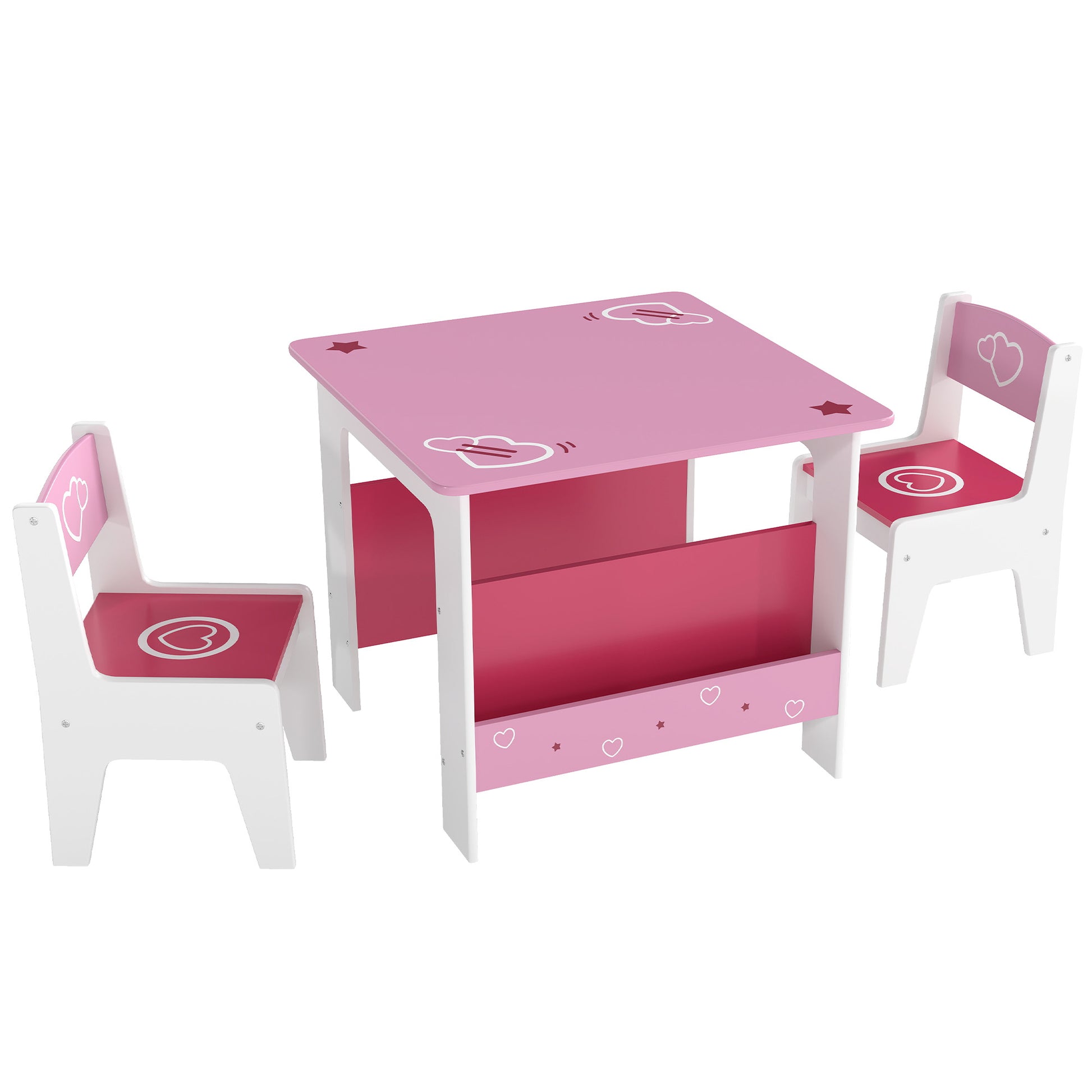 Photo of AIYAPLAY 3 Pieces Kids Table and Chair Set, Toddler Activity Table with Bookshelves, for Living Room, Nursery, Playroom, Pink in Pink colour on a white background