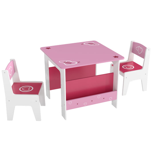 Photo of AIYAPLAY 3 Pieces Kids Table and Chair Set, Toddler Activity Table with Bookshelves, for Living Room, Nursery, Playroom, Pink in Pink colour on a white background