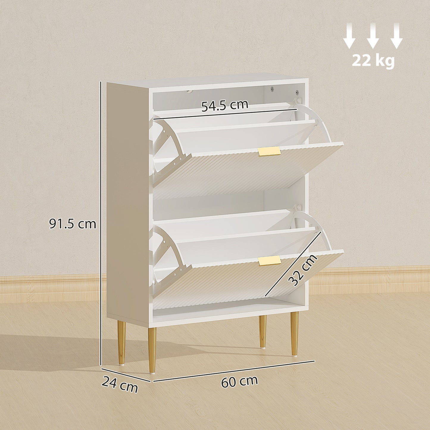 HOMCOM Elegant Two-Drawer Shoe Cabinet - White