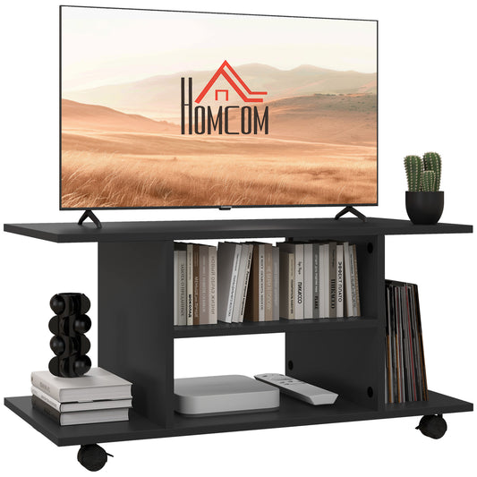 Photo of HOMCOM Modern TV Cabinet Stand Storage Shelves Table Mobile Bedroom Furniture Bookshelf Bookcase Black in Black colour on a white background