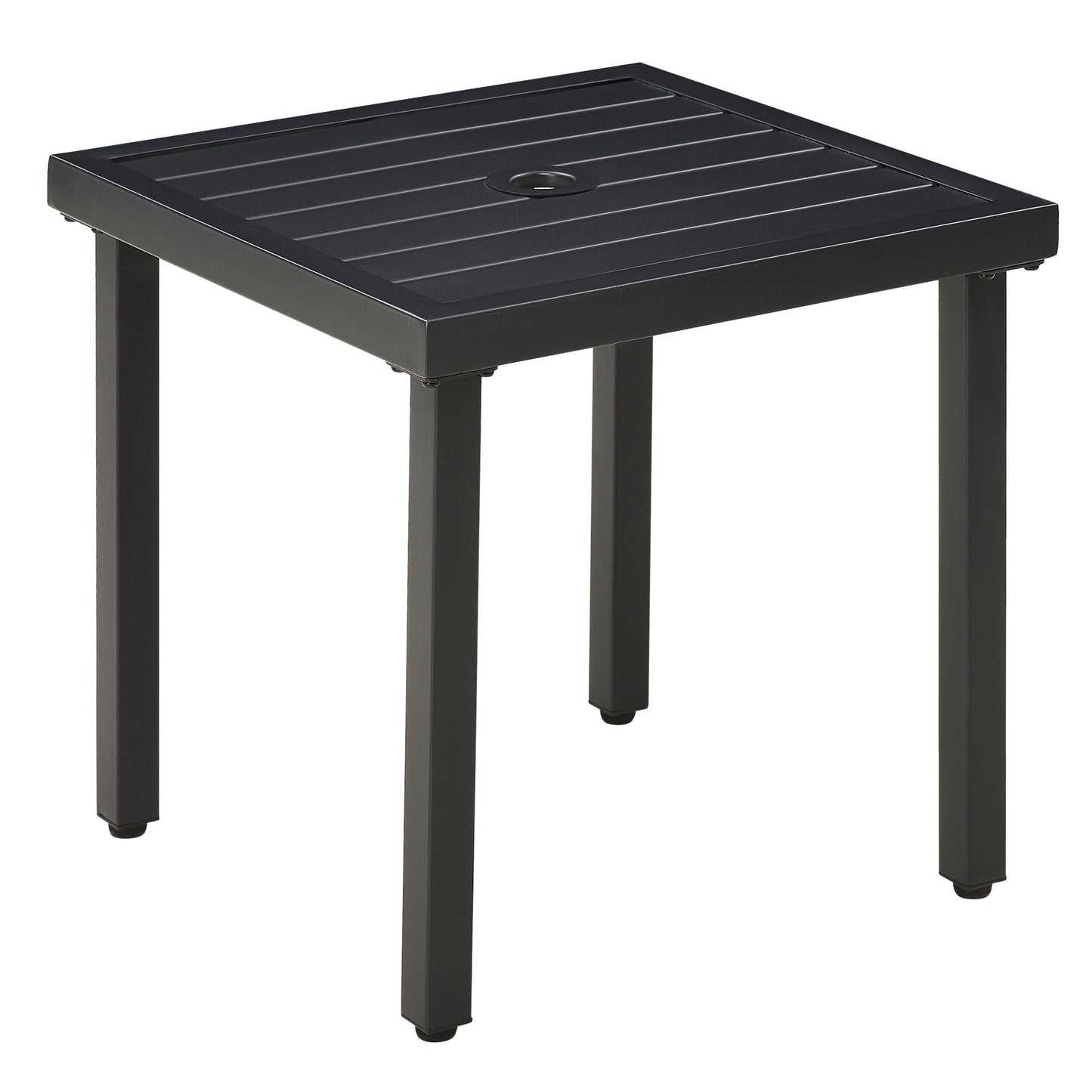 Photo of Outsunny Garden Side Table End Table Patio Coffee Table with Umbrella Hole, Steel Frame for Balcony, Black in Black colour on a white background
