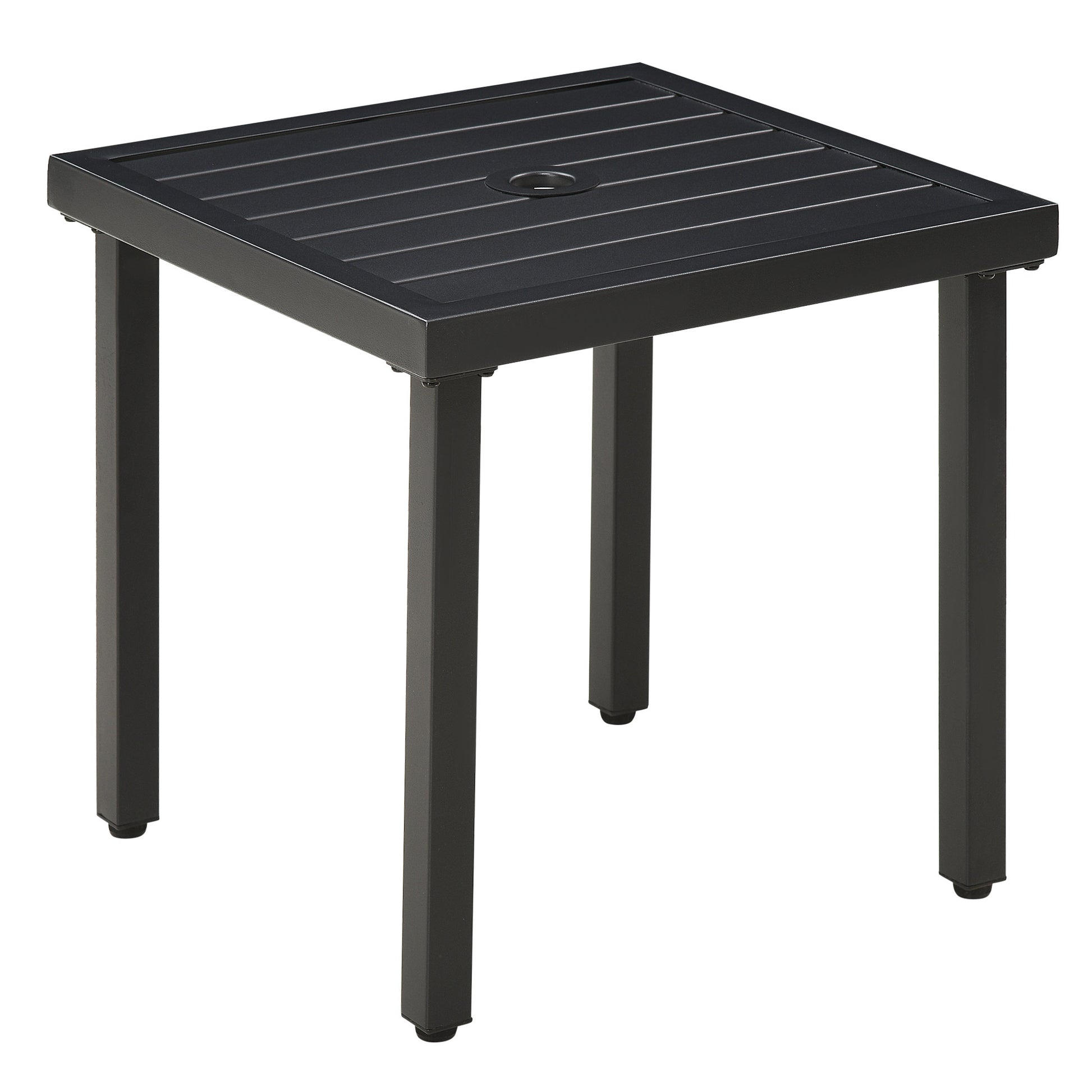 Photo of Outsunny Garden Side Table End Table Patio Coffee Table with Umbrella Hole, Steel Frame for Balcony, Black in Black colour on a white background
