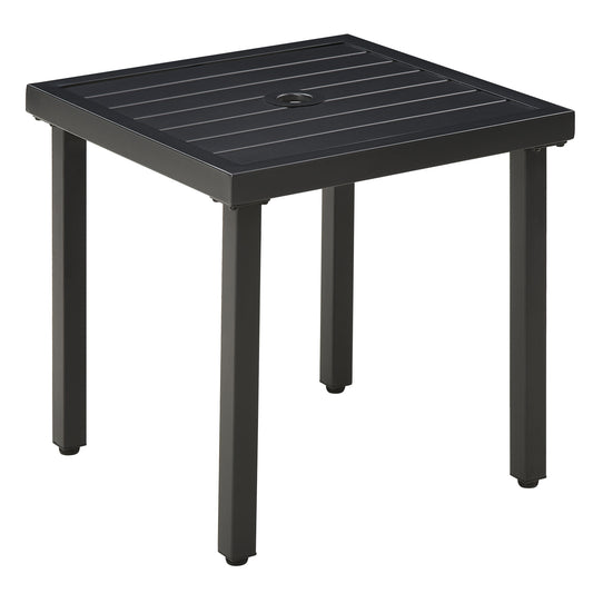Photo of Outsunny Garden Side Table End Table Patio Coffee Table with Umbrella Hole, Steel Frame for Balcony, Black in Black colour on a white background