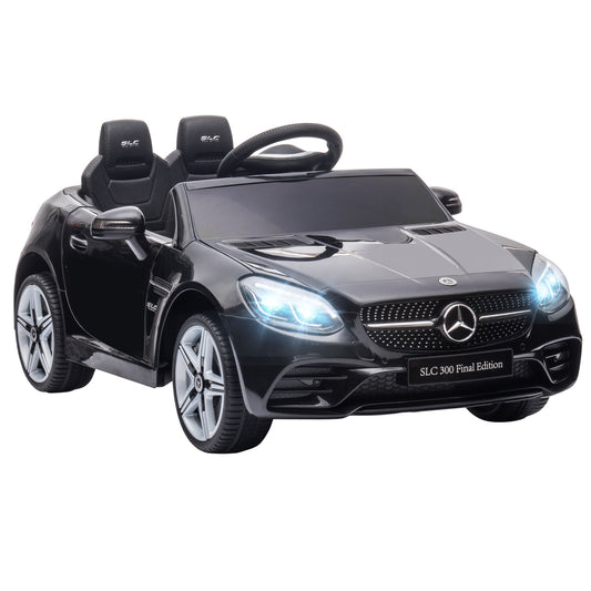 Photo of HOMCOM Benz SLC 300  Licensed 12V Kids Electric Ride On, with Music, Remote Control, LED Headlights, Horn, Black in Black colour on a white background