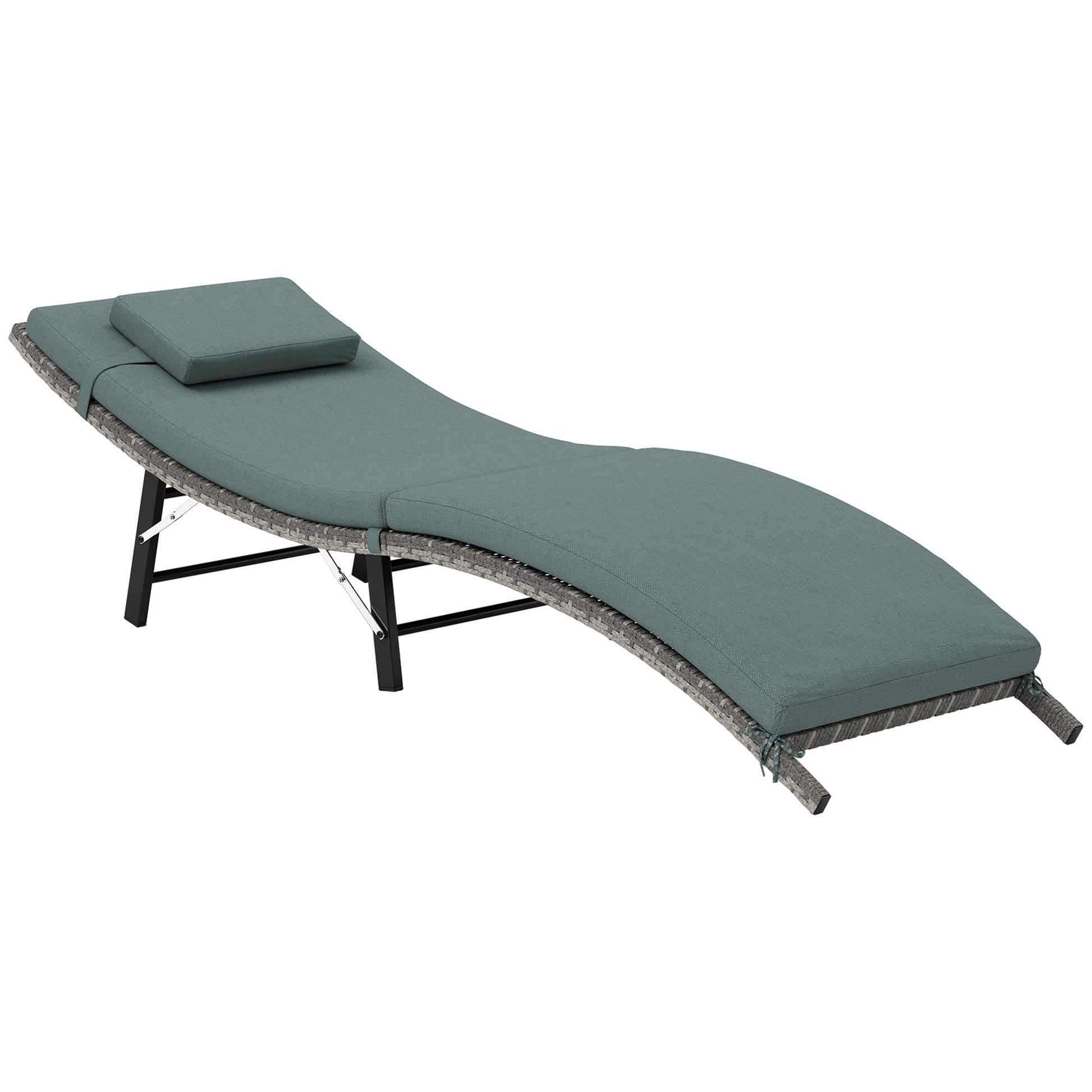 Photo of Outsunny Rattan Folding Sun Lounger Outdoor Chair with Cushion and Pillow Mixed Grey in Grey colour on a white background