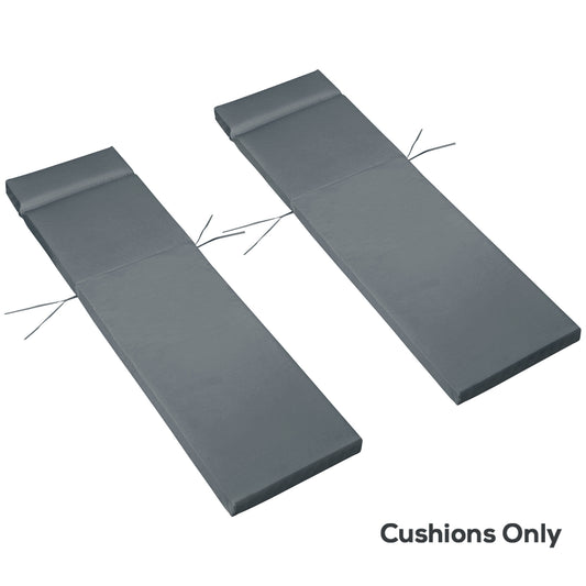Photo of Outsunny Set of 2 Sun Lounger Cushions, Replacement Cushions for Rattan Furniture with Ties, 196 x 55 cm, Cushion ONLY, Dark Grey in Grey colour on a white background