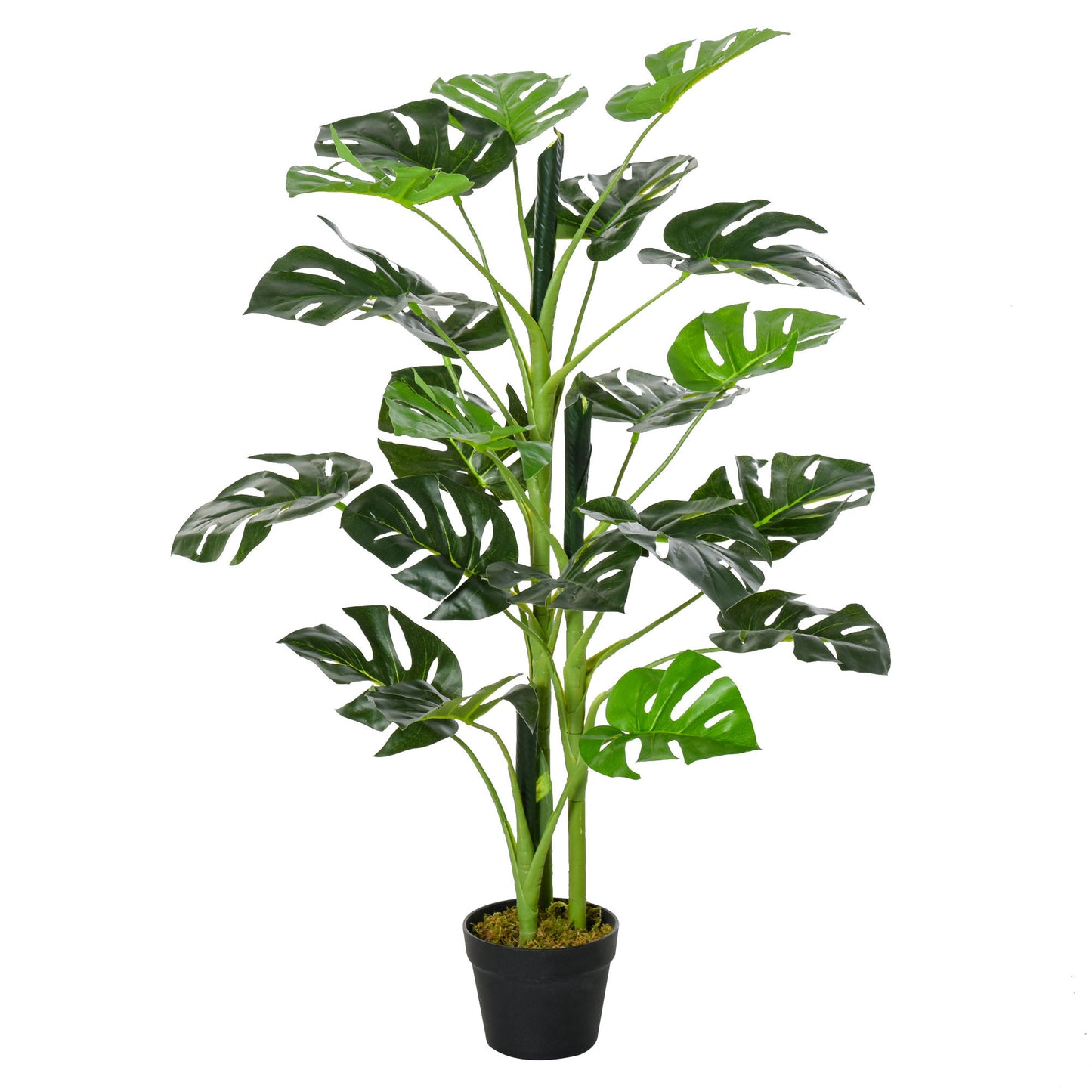Photo of Outsunny 100cm/3.3FT Artificial Monstera Tree Decorative Cheese Plant 21 Leaves with Nursery Pot, Fake Tropical Palm Tree for Indoor Décor in Décor colour on a white background