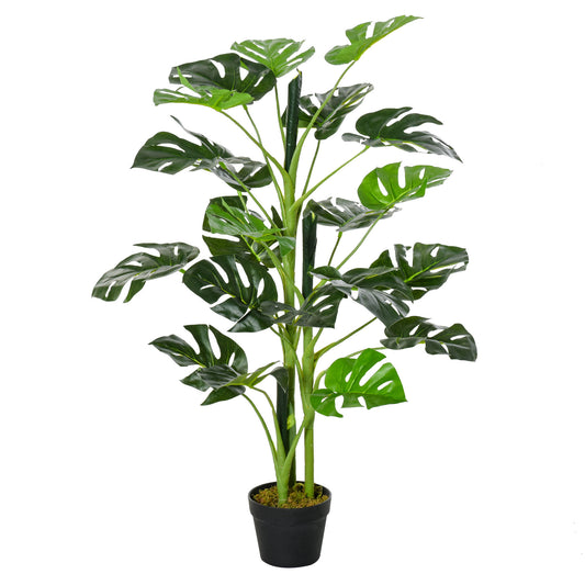 Photo of Outsunny 100cm/3.3FT Artificial Monstera Tree Decorative Cheese Plant 21 Leaves with Nursery Pot, Fake Tropical Palm Tree for Indoor Décor in Décor colour on a white background