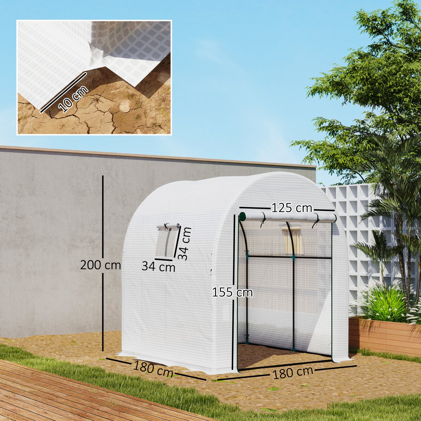 Outsunny 180 x 180cm Walk-In Polytunnel Greenhouse - White