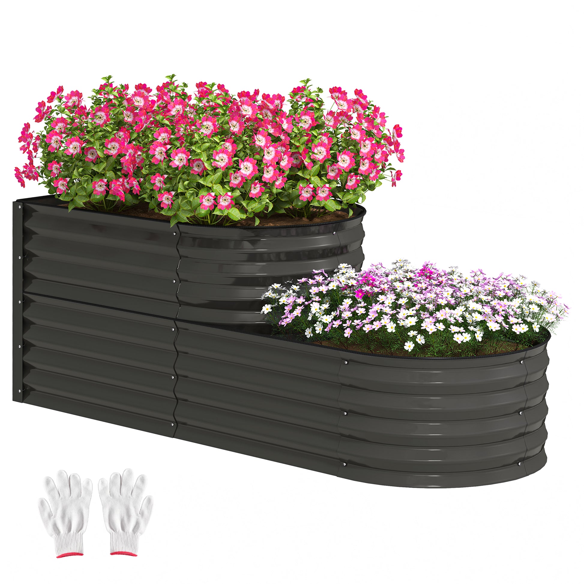 Photo of Outsunny Two-Tier Galvanised Steel Garden Planter - Dark Grey in Grey colour on a white background
