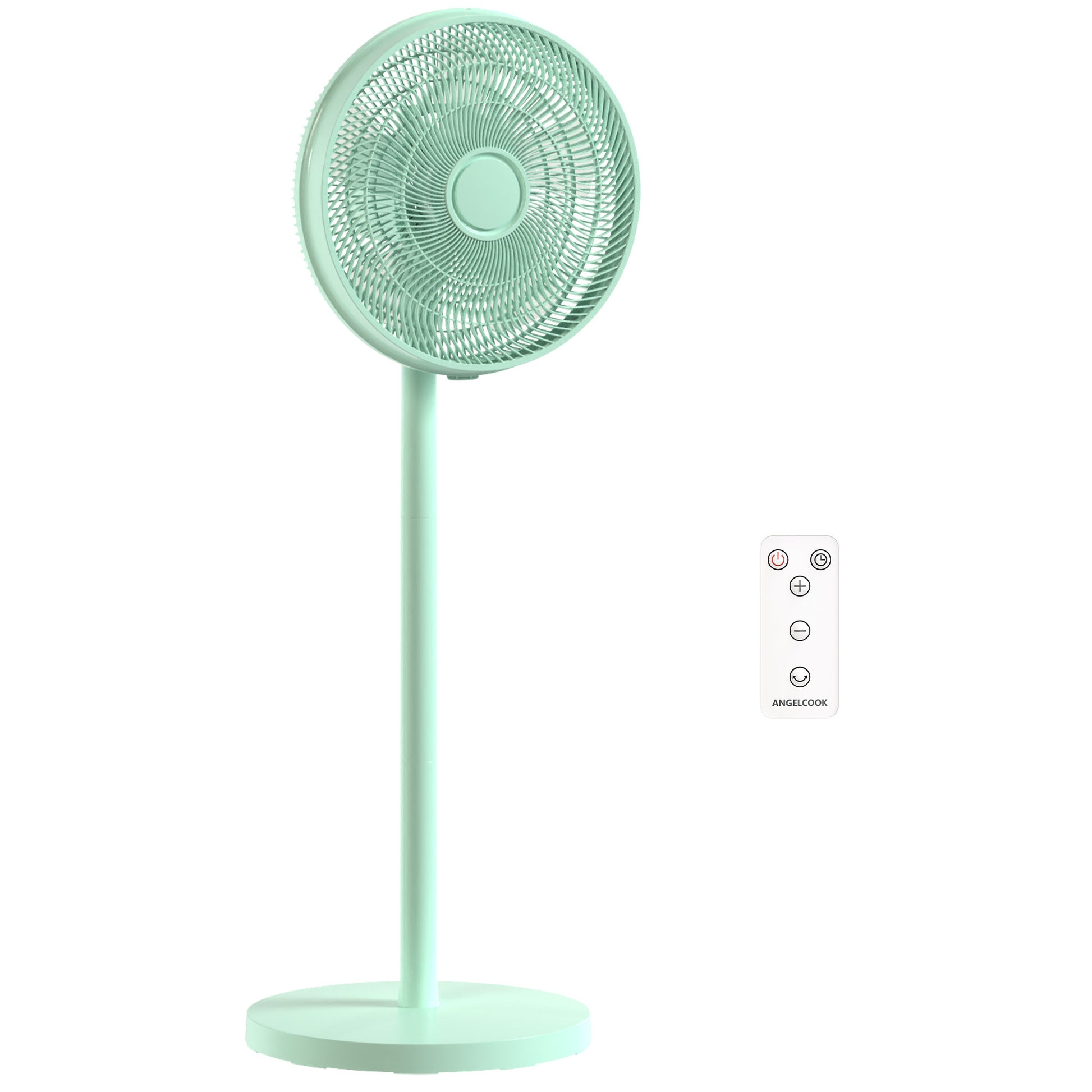Photo of HOMCOM 40 cm Standing Fan, Cooling Floor Fan with 80° Oscillating, Adjustable Tilt and Height, 4 Speed, Remote Control, Green in Green colour on a white background