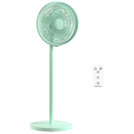 Photo of HOMCOM 40 cm Standing Fan, Cooling Floor Fan with 80° Oscillating, Adjustable Tilt and Height, 4 Speed, Remote Control, Green in Green colour on a white background