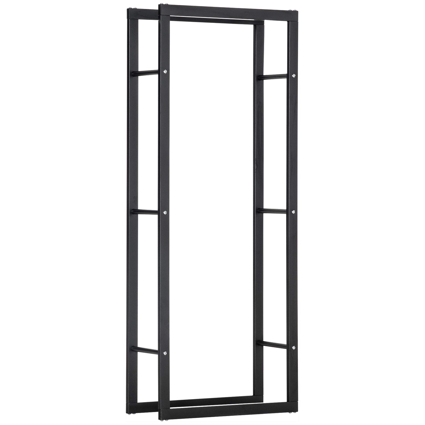 Photo of HOMCOM Metal Firewood Log Holder Tall Firewood Rack Indoor Outdoor Fireplace Wood Storage Shelf, Black, 60Wx25Dx150Hcm in 60Wx25Dx150Hcm colour on a white background
