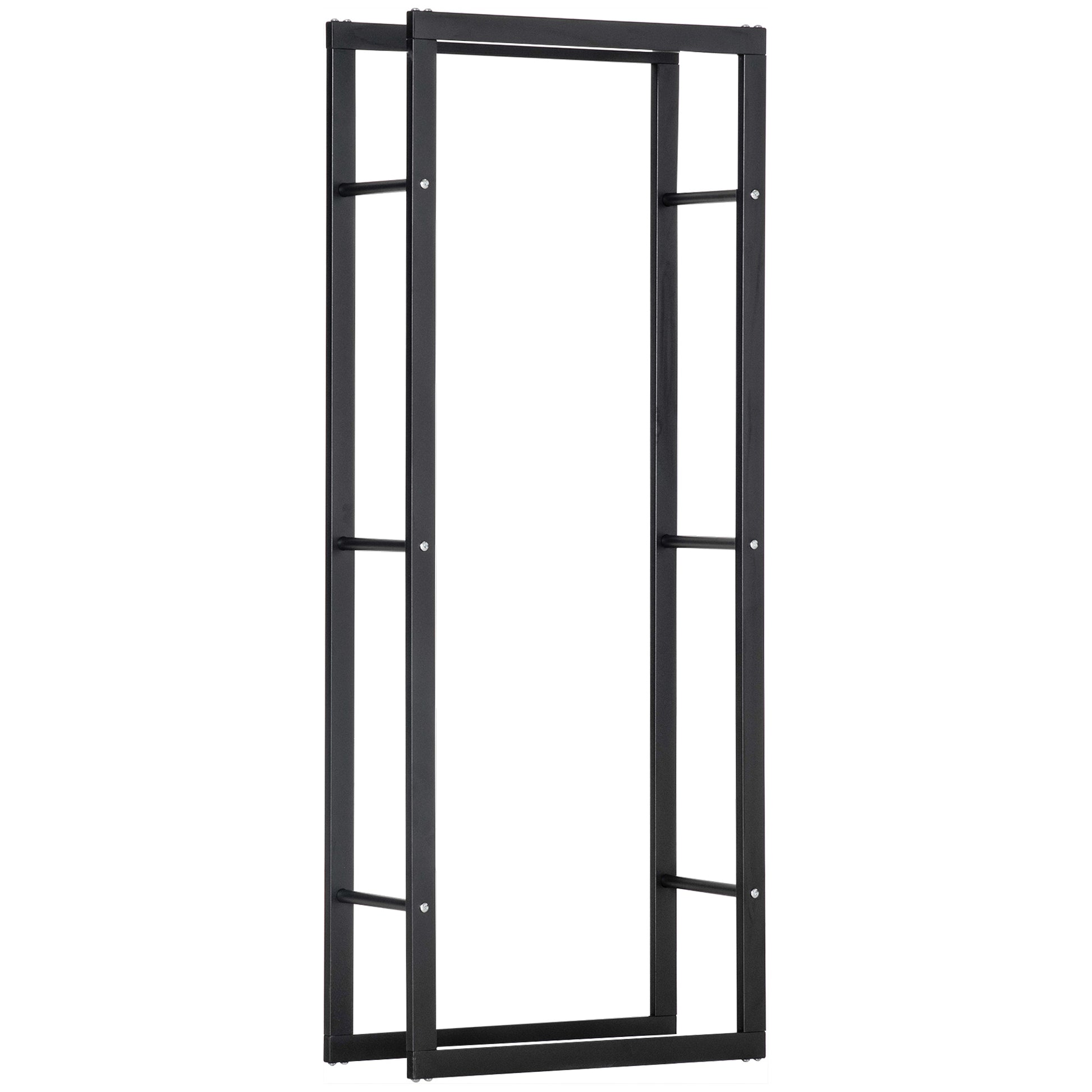 Photo of HOMCOM Metal Firewood Log Holder Tall Firewood Rack Indoor Outdoor Fireplace Wood Storage Shelf, Black, 60Wx25Dx150Hcm in 60Wx25Dx150Hcm colour on a white background