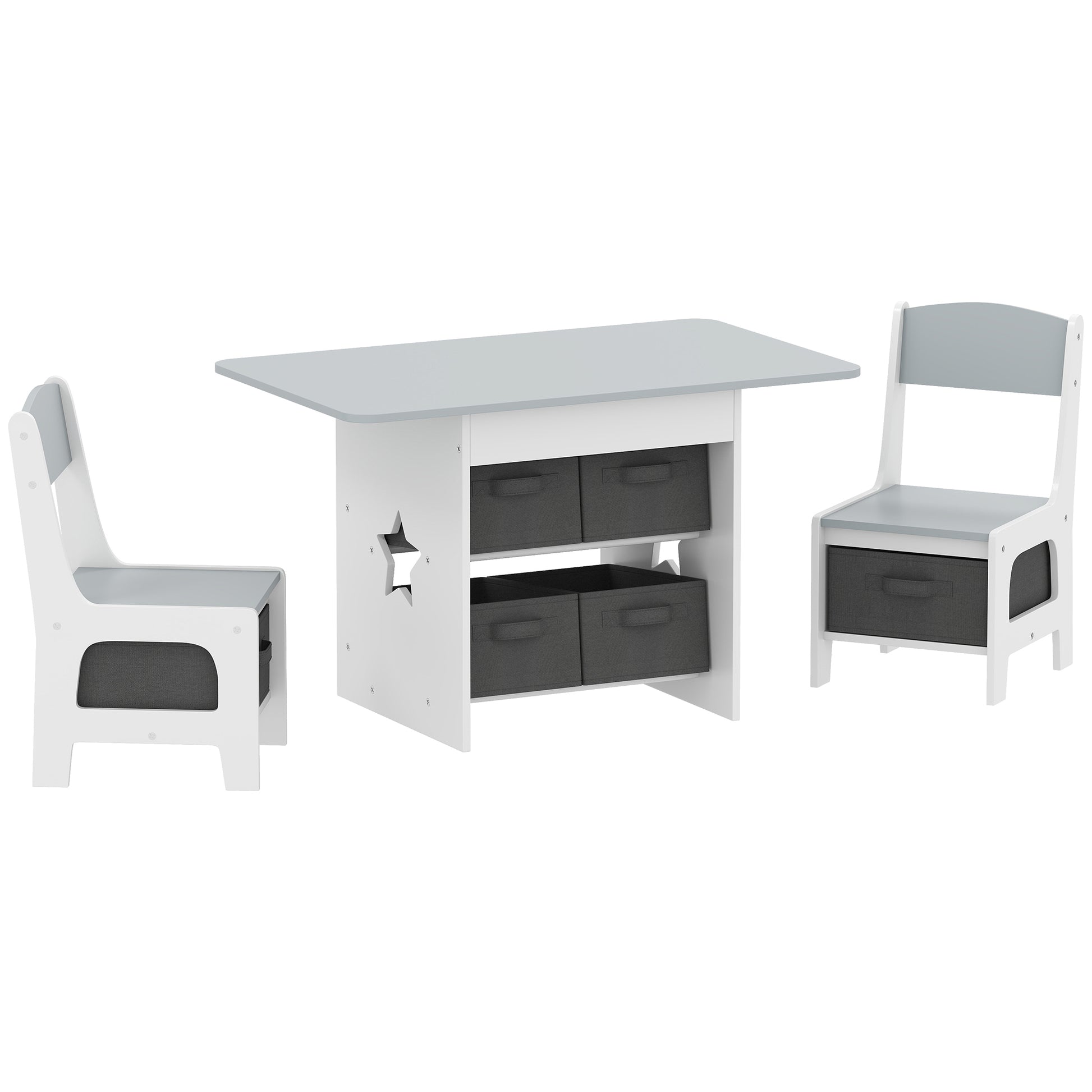 Photo of AIYAPLAY Kids Table and Chair Set, Toddler Table and 2 Chairs Set with 6 Removable Drawers, for Boys Girls Ages 3-8, Light Grey in Grey colour on a white background