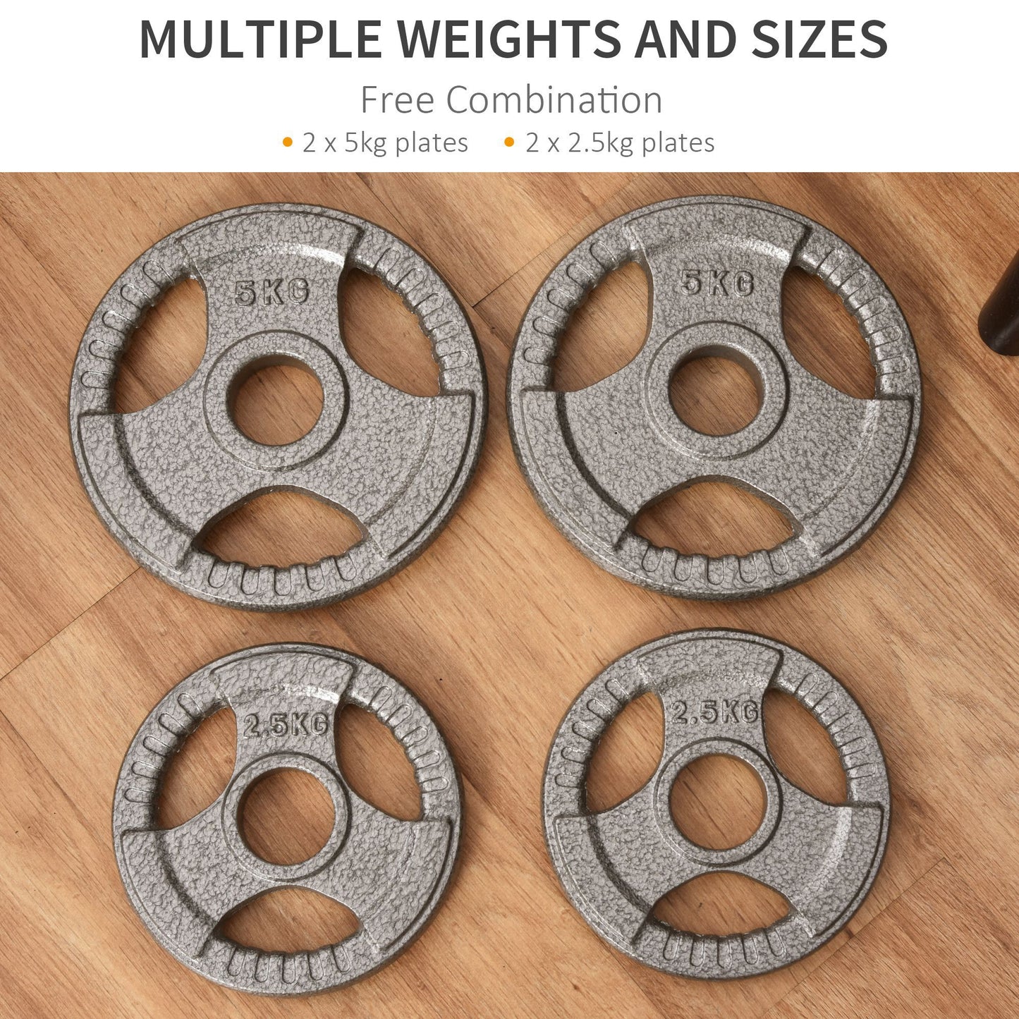 HOMCOM Set of 4 Cast Iron Weight Plate for 2 inch/5cm hole Dumbbell Handle Bar 15kg Dumbbell Plates Barbell Weight 2 x 5kg, 2 x 2.5kg