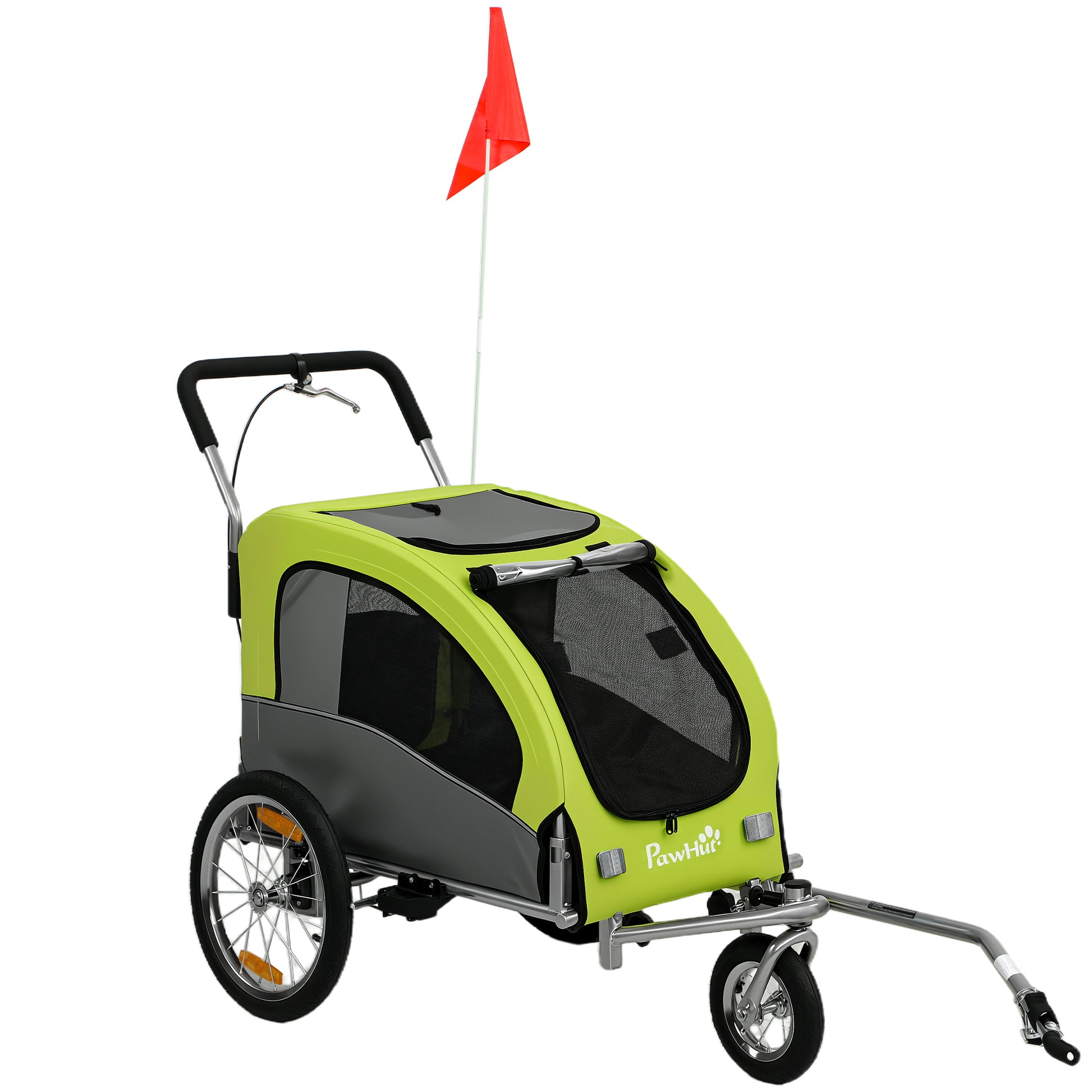 Photo of PawHut 2 in 1 Dog Bike Trailer, Foldable Pet Stroller, Dog Bicycle Trailer with Suspension, for Medium Dogs up to 20kg, Green in Green colour on a white background