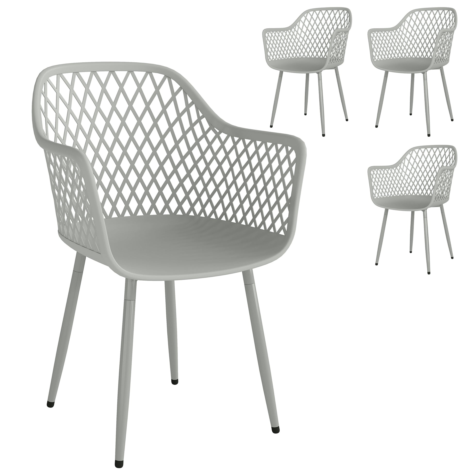Photo of Outsunny Garden Chairs Set of 4, Garden Dining Chairs with Cut Out Diamond Back and Armrests for Patio, Balcony, Terrace, Grey in Grey colour on a white background