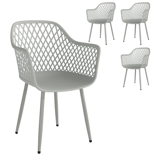 Photo of Outsunny Garden Chairs Set of 4, Garden Dining Chairs with Cut Out Diamond Back and Armrests for Patio, Balcony, Terrace, Grey in Grey colour on a white background
