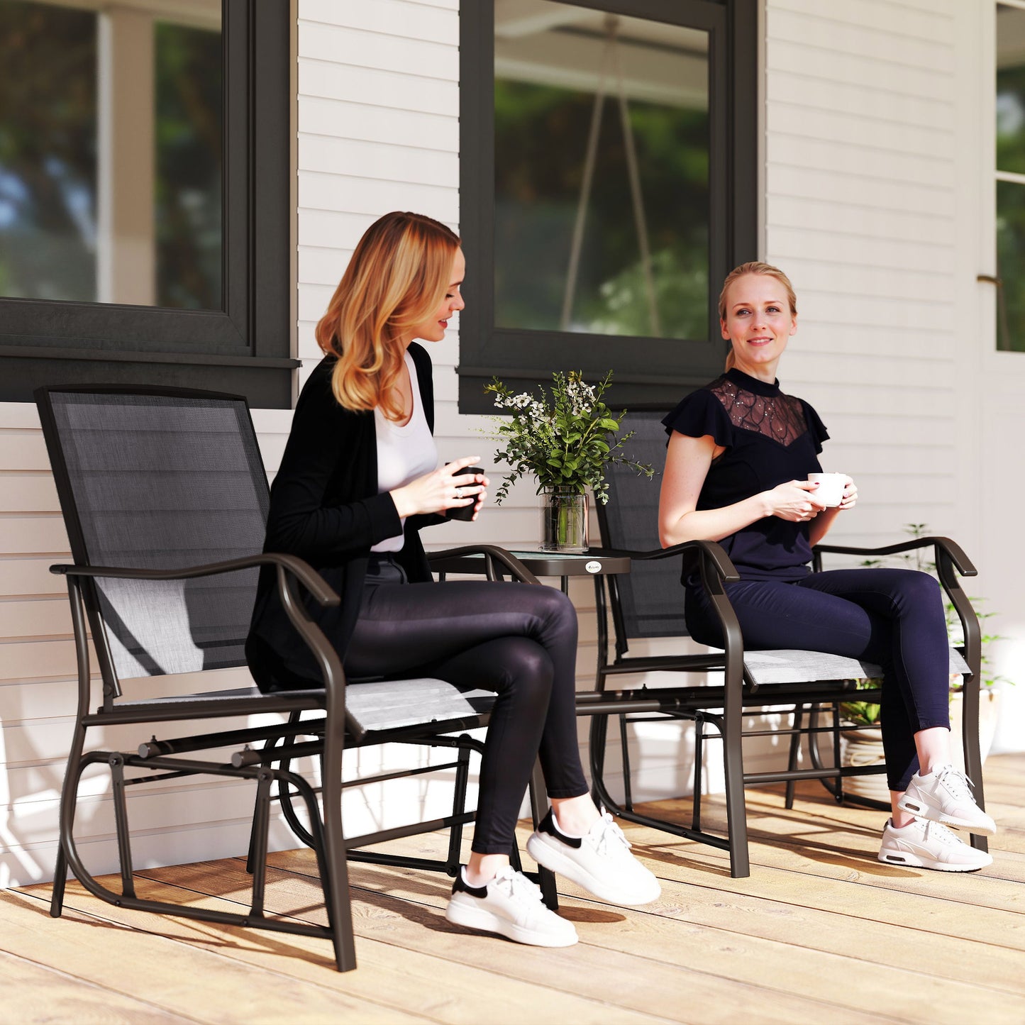 Outsunny Gliding Jack and Jill Seat, with Glass-Top Table - Brown/Grey