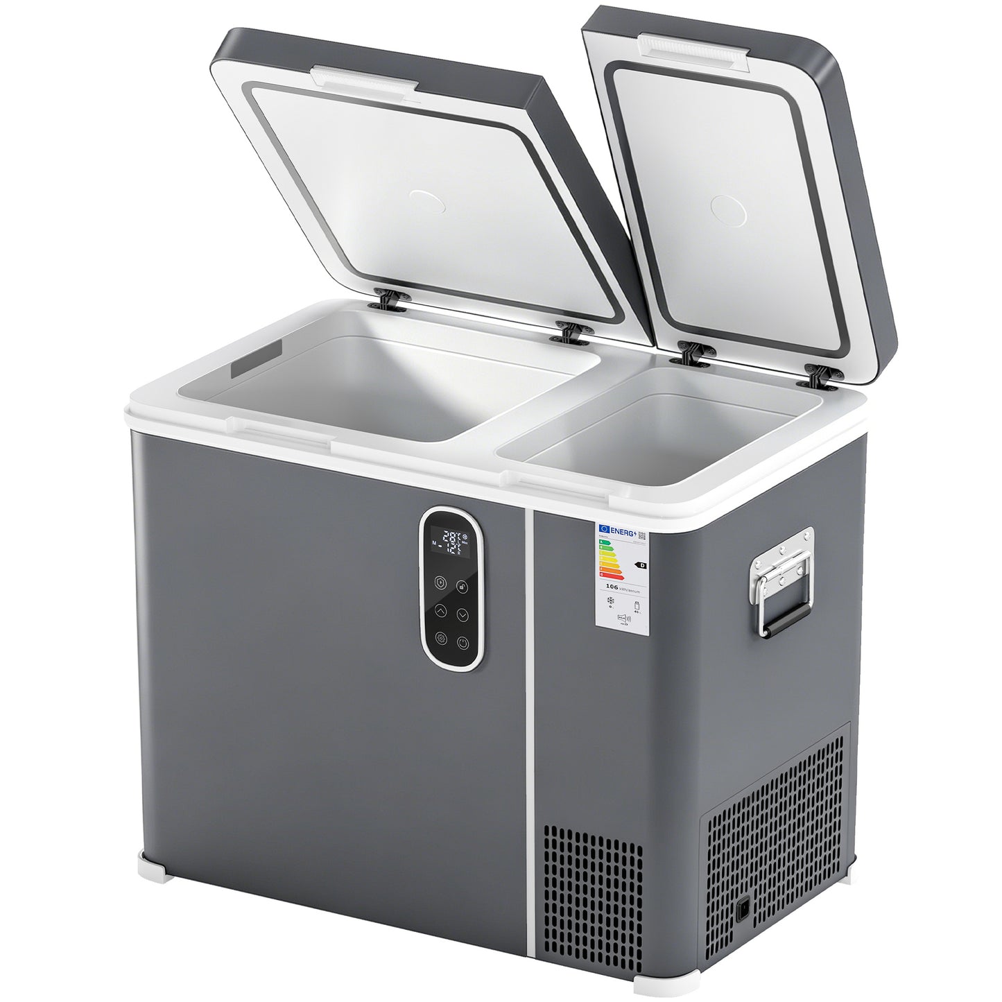 Photo of Outsunny 55L Compressor Car Fridge Freezer, Dual Zone Camping Refrigerator with App Control, Grey in Grey colour on a white background