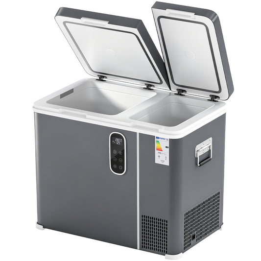 Photo of Outsunny 55L Compressor Car Fridge Freezer, Dual Zone Camping Refrigerator with App Control, Grey in Grey colour on a white background