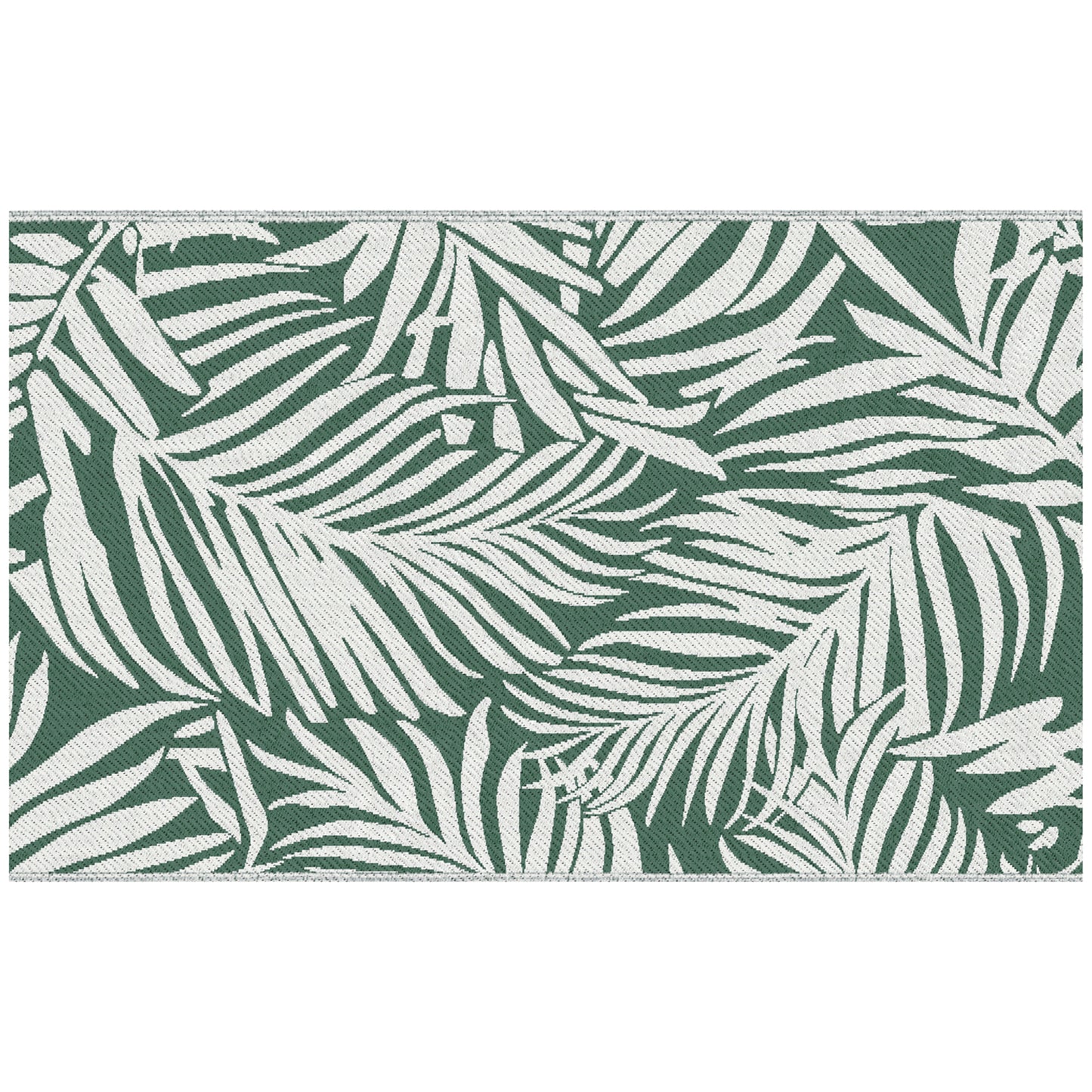 Photo of Outsunny Reversible Outdoor RV Rug, 1.5 x 2.4m Patio Floor Mat, Waterproof Plastic Straw Rug for Garden, Deck, Picnic, Beach, Camping, Green Leaves, Green and White in White colour on a white background