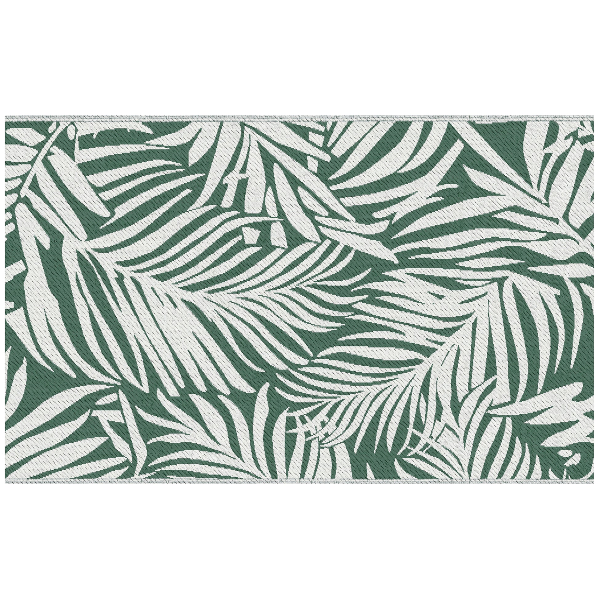 Photo of Outsunny Reversible Outdoor RV Rug, 1.5 x 2.4m Patio Floor Mat, Waterproof Plastic Straw Rug for Garden, Deck, Picnic, Beach, Camping, Green Leaves, Green and White in White colour on a white background
