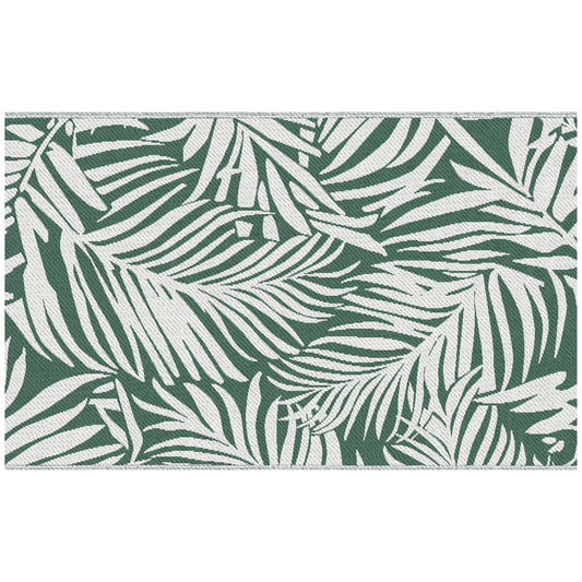 Photo of Outsunny Reversible Outdoor RV Rug, 1.5 x 2.4m Patio Floor Mat, Waterproof Plastic Straw Rug for Garden, Deck, Picnic, Beach, Camping, Green Leaves, Green and White in White colour on a white background