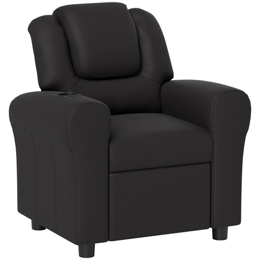 Photo of HOMCOM Kids Recliner Chair, PU Leather with Adjustable Backrest, Footrest, Padded Headrest, Black in Black colour on a white background