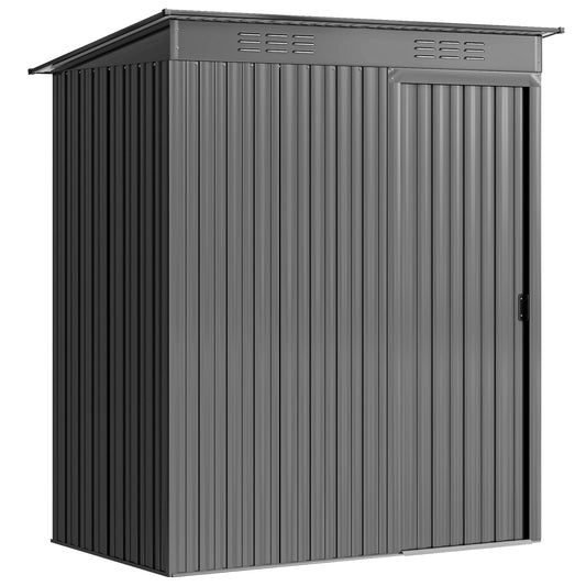 Photo of Outsunny 5 x 3.5ft Metal Garden Storage Shed with Effortless Assembly and 2 Pairs of Gloves, Waterproof Outdoor Shed, Light Grey in Grey colour on a white background