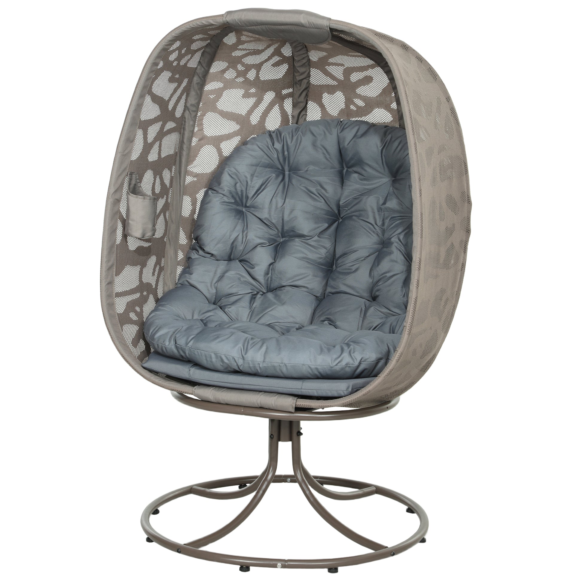 Photo of Outsunny Swivel Egg Chair with Cushions, Foldable Basket Seat and Metal Frame, Indoor Outdoor Lounge Chair for Balcony, Patio and Living Room, Grey in Grey colour on a white background