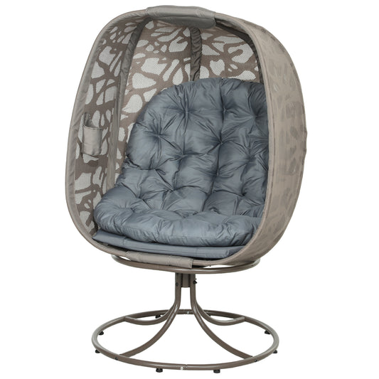 Photo of Outsunny Swivel Egg Chair with Cushions, Foldable Basket Seat and Metal Frame, Indoor Outdoor Lounge Chair for Balcony, Patio and Living Room, Grey in Grey colour on a white background
