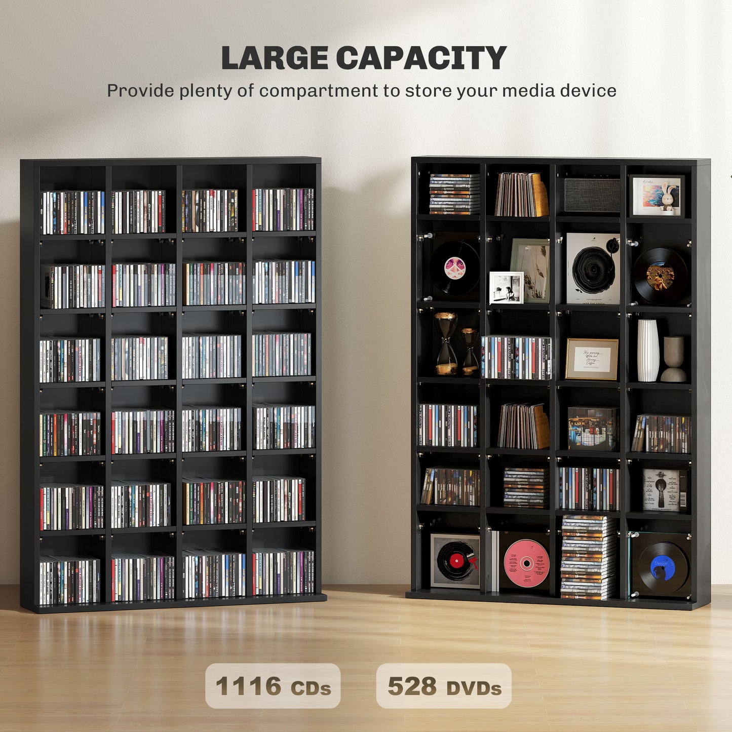 HOMCOM CD Storage Unit with Adjustable Shelves, 89 x 130.5 cm, Black