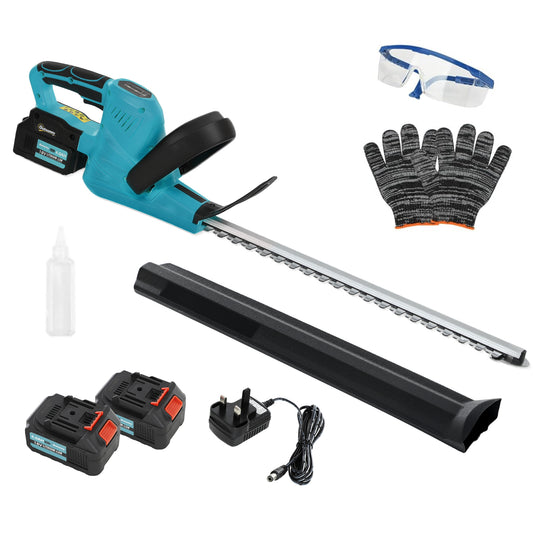 Photo of Outsunny 20" Cordless Hedge Trimmer, 18V Electric Hedge Cutter with 51cm Dual Action Blade, 2 x 4000mAh Batteries and Brushless Motor for Garden Branches, Shrubs, Twigs, Blue in Blue colour on a white background