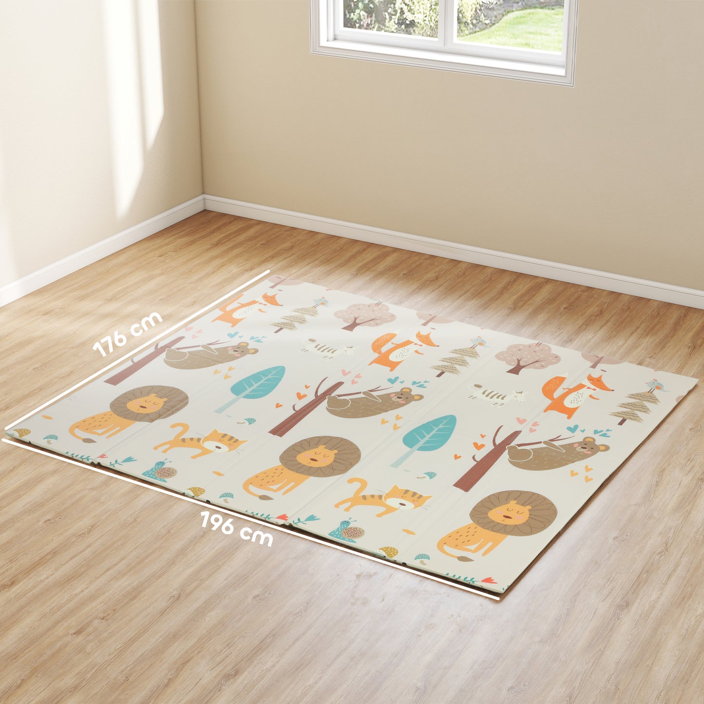 AIYAPLAY Baby Play Mat, Double Sideded Foldable Kids Crawling Mat, Reversible & Waterproof, Animal