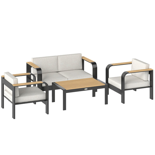 Photo of Outsunny 4 Seater Aluminium Garden Furniture Set with Olefin Cushions, Garden Sofa Set, Beige in Beige colour on a white background