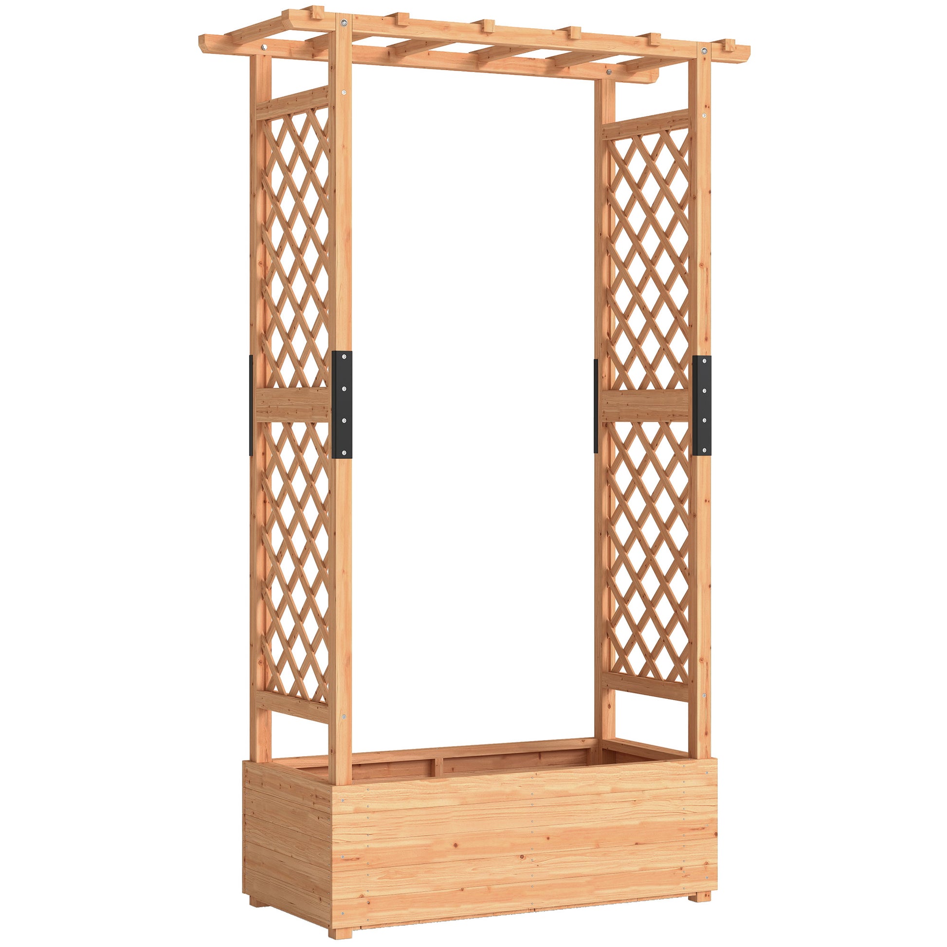 Photo of Outsunny Fir Wood 110 x 44 cm Planter and Trellis Garden Bed in Bed colour on a white background