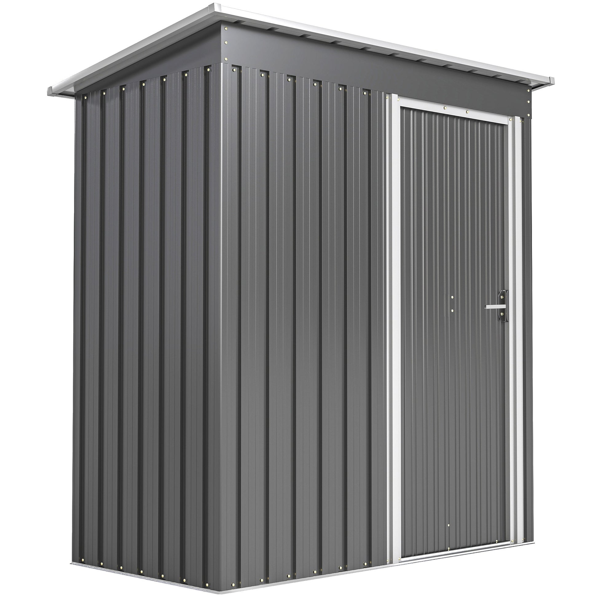 Photo of Outsunny 5 x 3ft Garden Storage Shed with Sliding Door and Sloped Roof Outdoor Equipment Tool, Light Grey in Grey colour on a white background