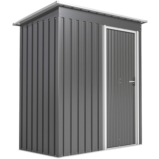 Photo of Outsunny 5 x 3ft Garden Storage Shed with Sliding Door and Sloped Roof Outdoor Equipment Tool, Light Grey in Grey colour on a white background