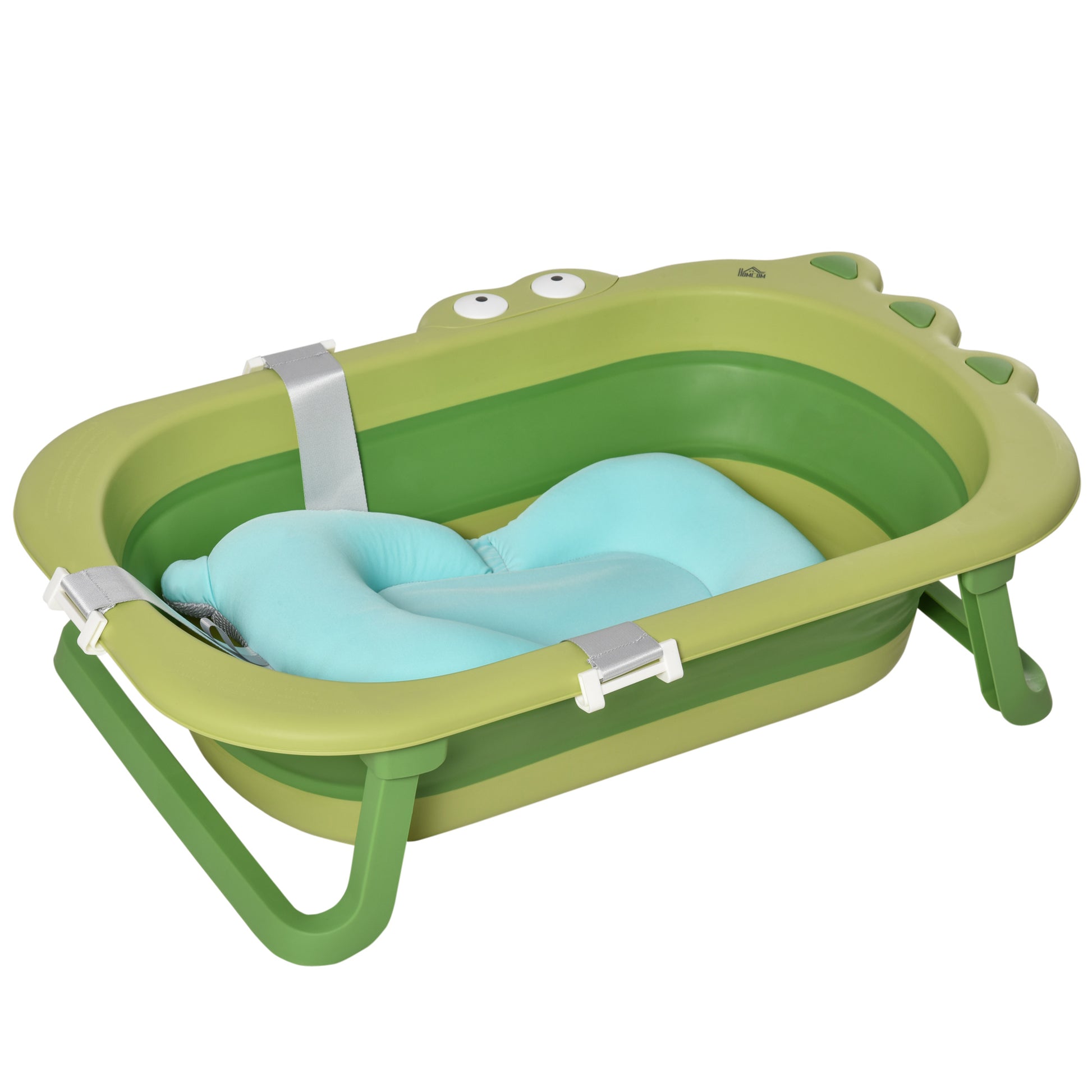 Photo of HOMCOM Baby Bath Tub for Toddler Kids Infant Ergonomic Foldable Secure Non-Slip Portable with Baby Cushion for 0-3 Years Green in Green colour on a white background