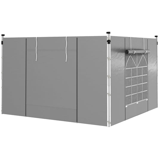 Photo of Outsunny Gazebo Side Panels, 2 Pack Sides Replacement, for 3x3(m) or 3x6m Pop Up Gazebo, with Windows and Doors, Light Grey in Grey colour on a white background