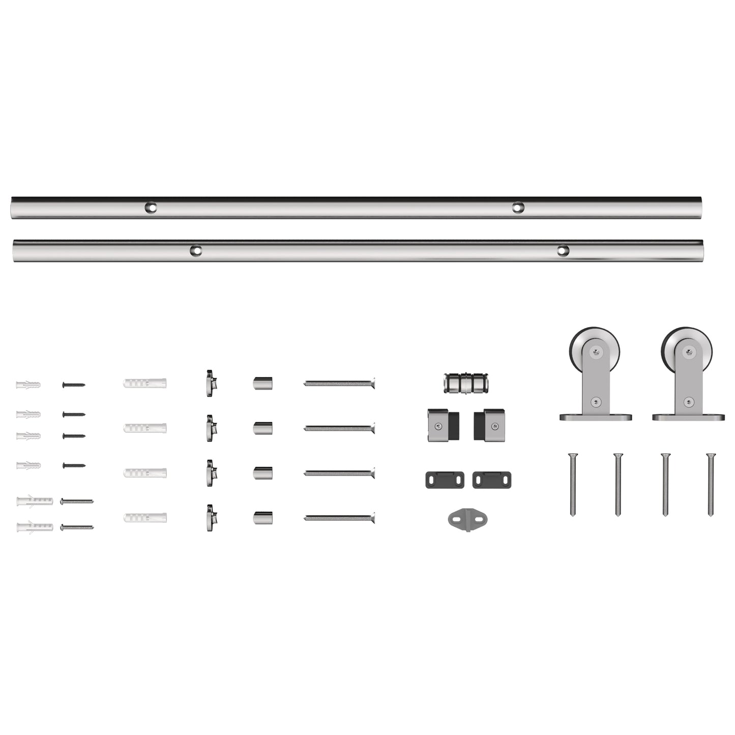 Photo of HOMCOM Sliding Door Hardware Kit Heavy Duty 304 Stainless Steel 152 cm Wide Door Silver Tone in Tone colour on a white background