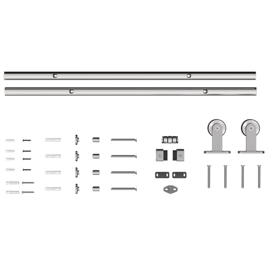 Photo of HOMCOM Sliding Door Hardware Kit Heavy Duty 304 Stainless Steel 152 cm Wide Door Silver Tone in Tone colour on a white background