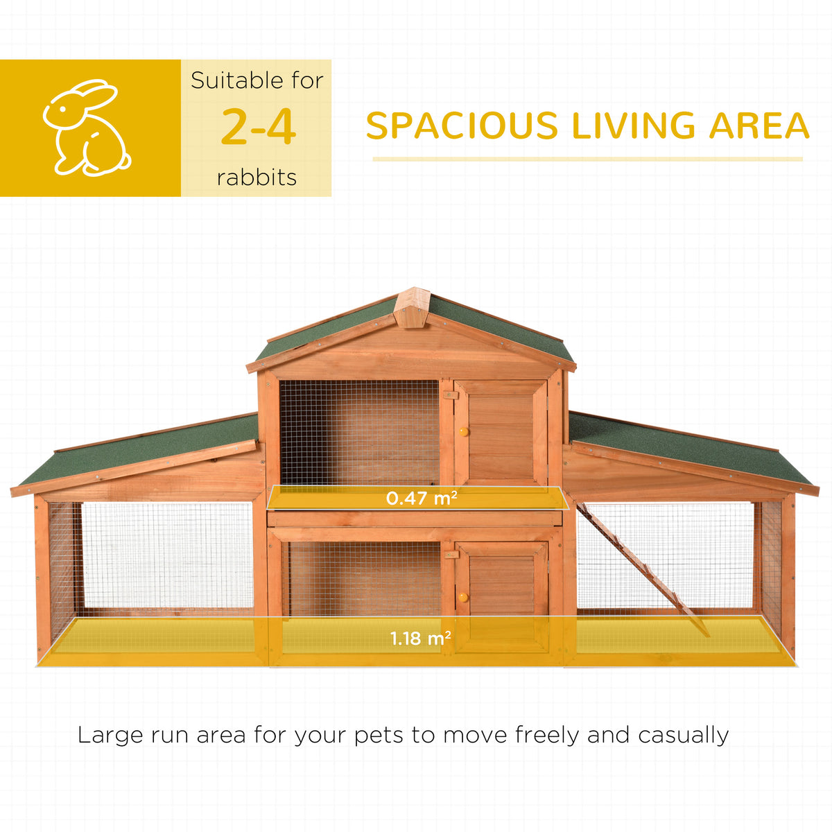 PawHut rabbit hutch with spacious wire-mesh run and separate living areas