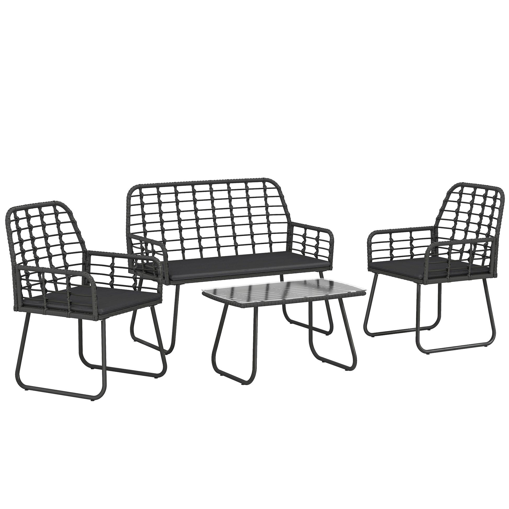 Photo of Outsunny 4 Piece Rattan Garden Furniture Set, Outdoor Patio Furniture with Loveseat, Armchairs and Coffee Table in Table colour on a white background