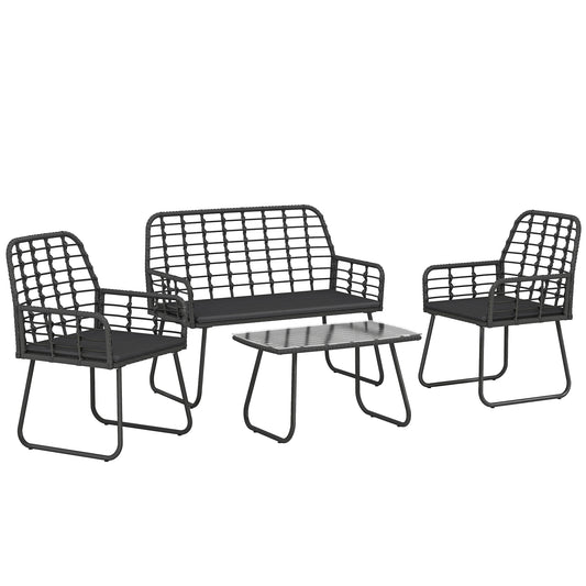Photo of Outsunny 4 Piece Rattan Garden Furniture Set, Outdoor Patio Furniture with Loveseat, Armchairs and Coffee Table in Table colour on a white background