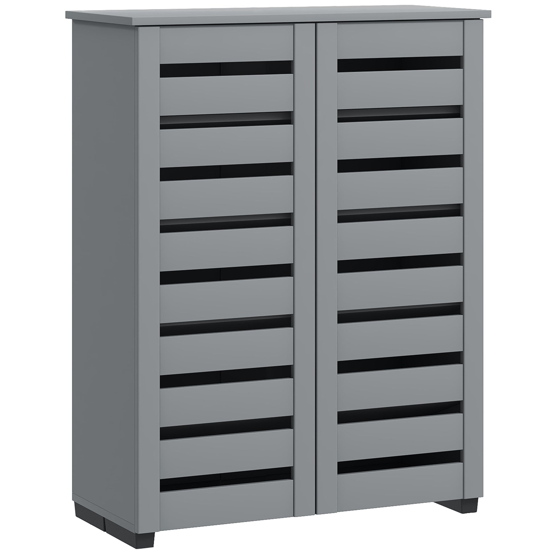 Photo of HOMCOM Narrow Shoe Cabinet for Entryway, 5-Tier Slim Shoe Storage Cabinet with 2 Slatted Doors and Adjustable Shelves Grey in Grey colour on a white background