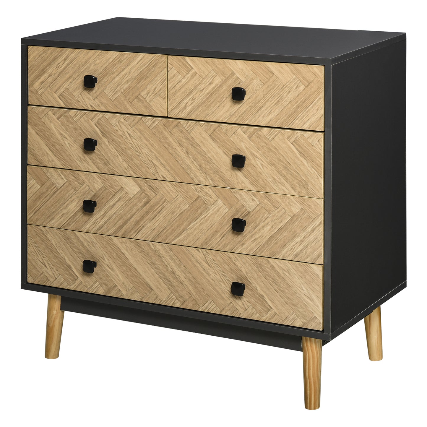 Photo of HOMCOM Chest of Drawers, 5 Drawer Storage Cabinet Sideboards with Metal Handles Freestanding Dresser for Bedroom, Living Room in Room colour on a white background