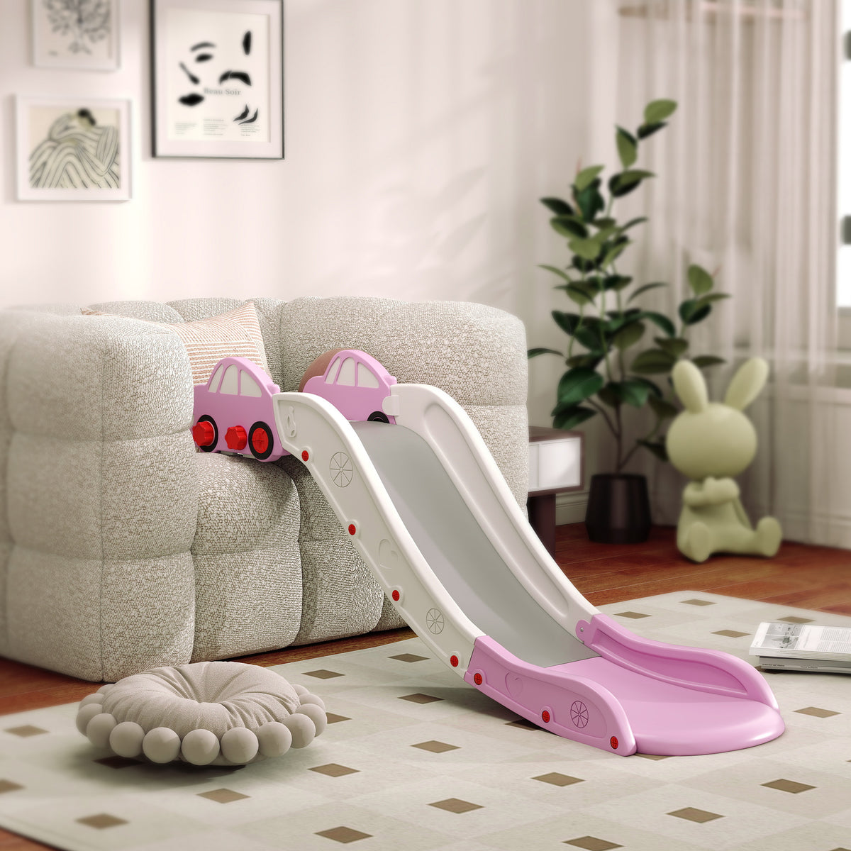 AIYAPLAY Kids Slide for Bed, Sofa, with Extended Length, Easy to assemble and Store, Pink